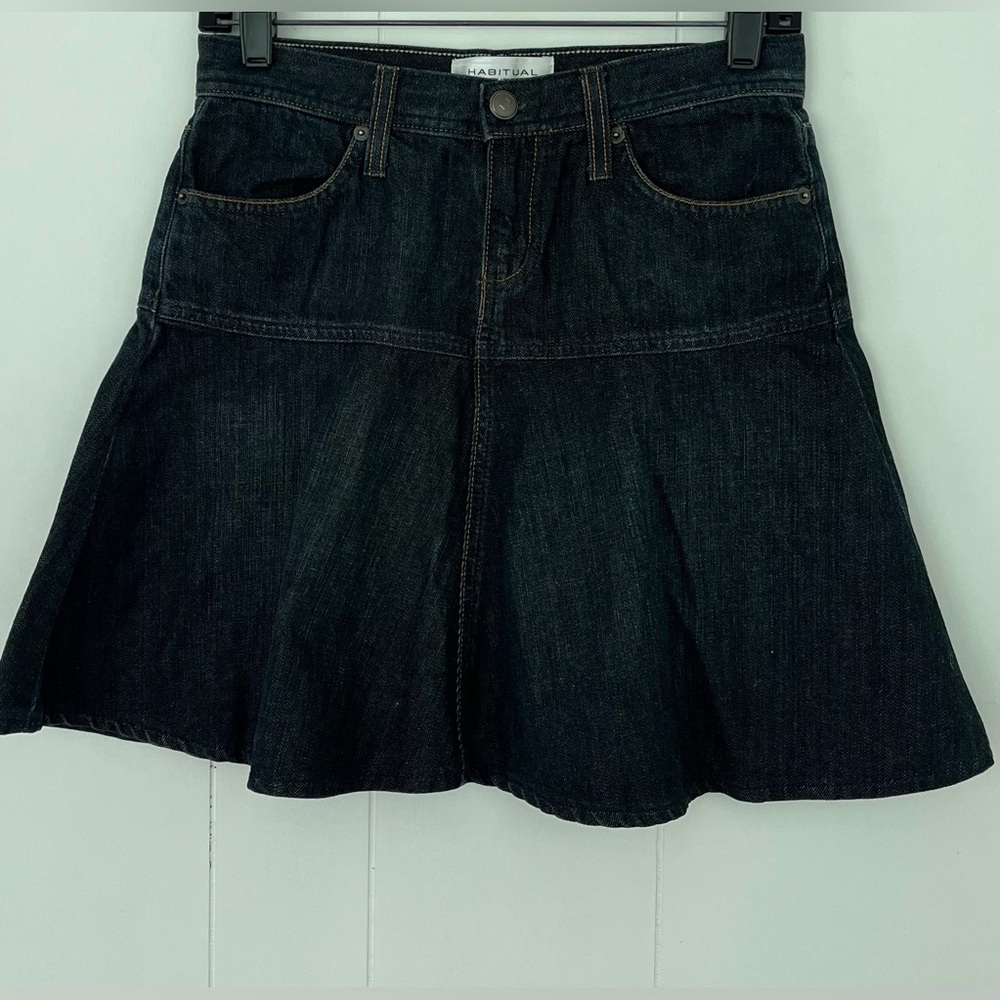 Habitual Dark Denim Flared Skirt Size 26 Nocturnal Skater Pleated